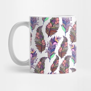 Line art Zentangle colored feathers pattern on white background Mug